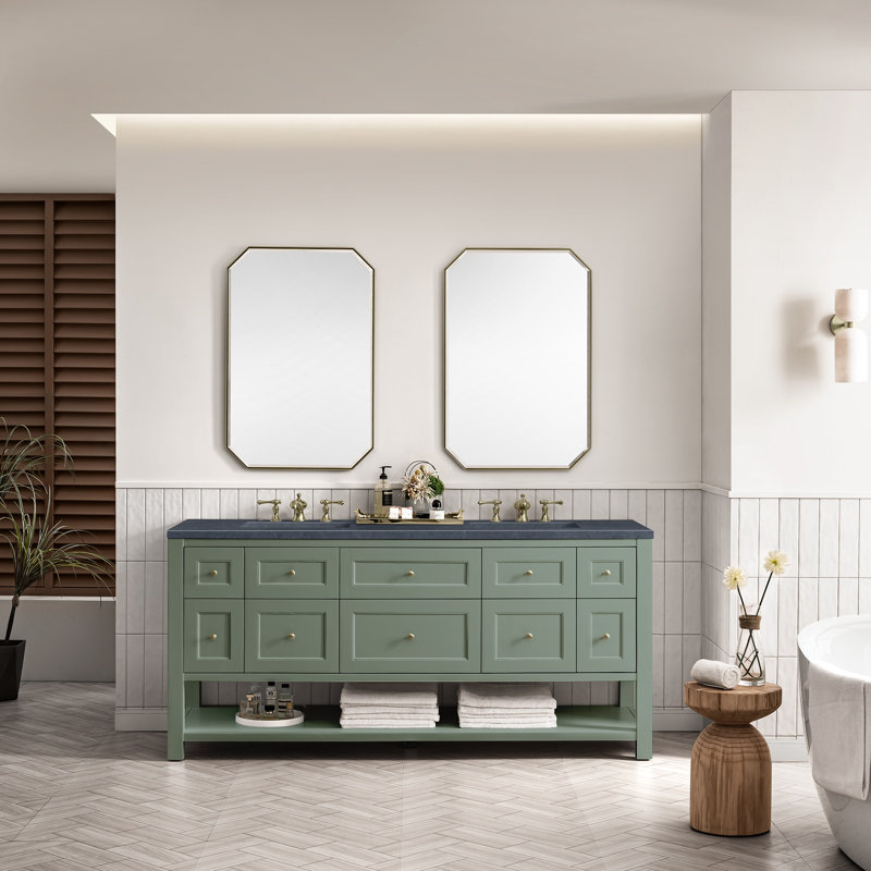 Breckenridge 72'' W Double Vanity, Charcoal Soapstone, Smokey Celadon, 8" Widespread