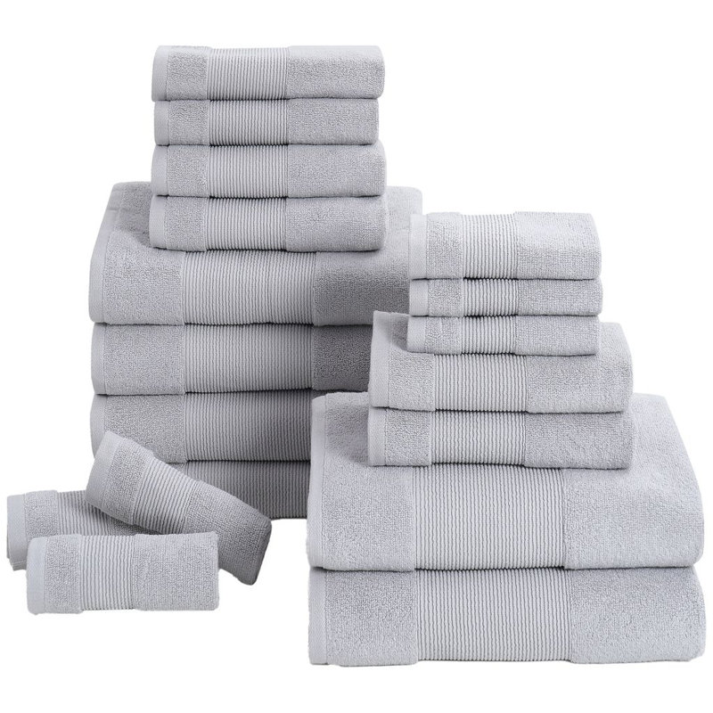 Modern Threads - Ensemble de serviettes en coton 100% zéro torsion 18 pièces Air Cloud - Serviettes de bain, débarbouillettes et débarbouillettes - Super absorbant et séchage rapide - 500 g / m² - Doux et moelleux