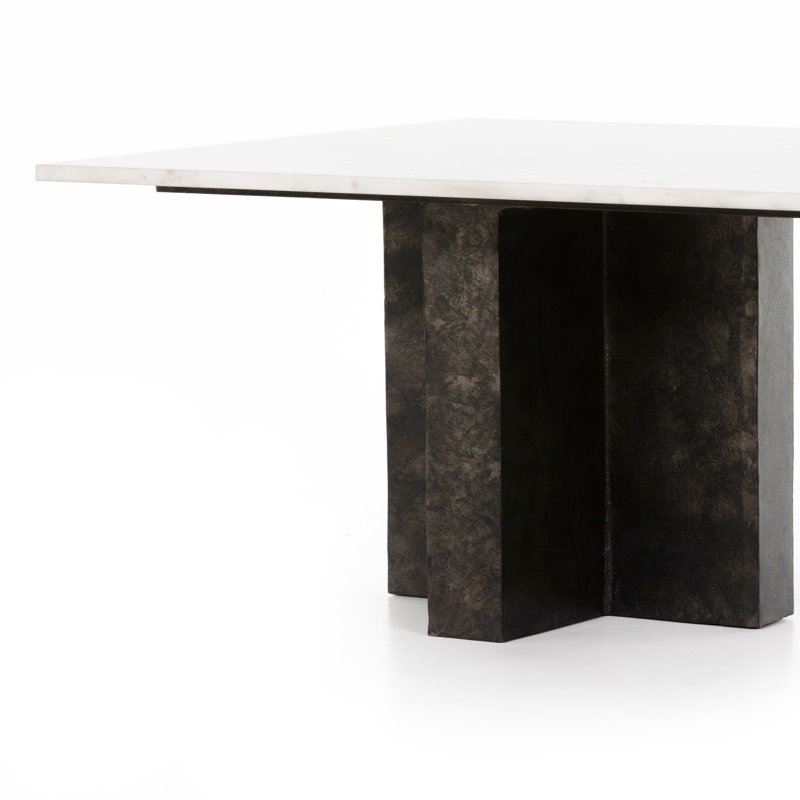 Terrell Marble Coffee Table, Polished White Marble