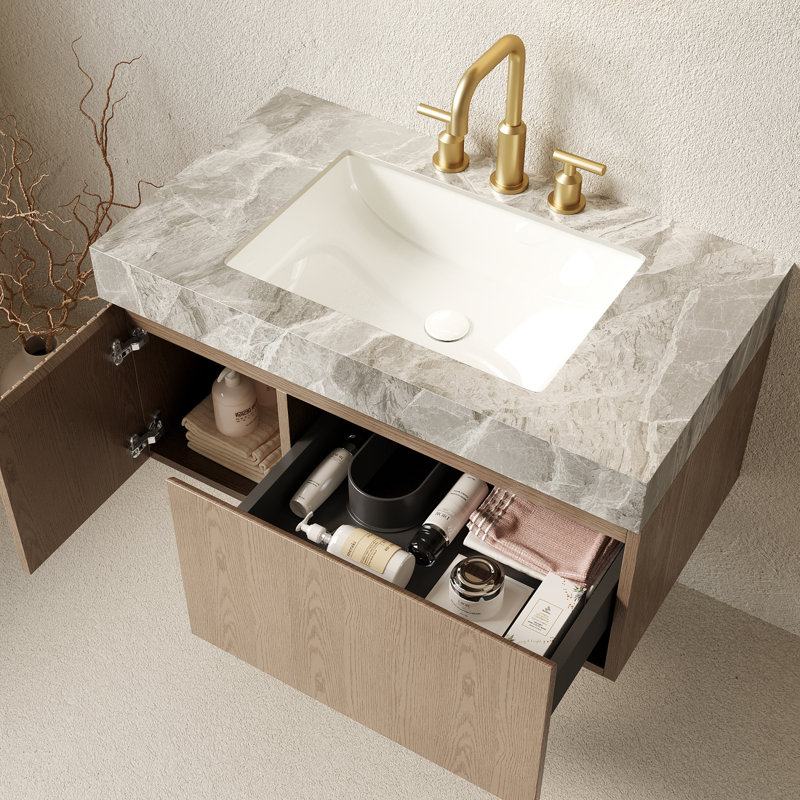 Meuble-lavabo 36 po avec lavabo en céramique et plateau en pierre frittée 36 po