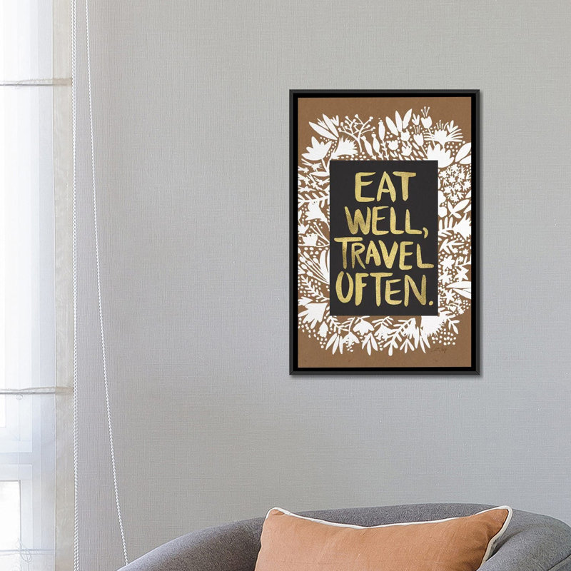 « manger travel », impression sur toile tendue artprint, H 26 po x l 18 po x P 1,5 po, Toile avec cadre noir, Pas de tapis