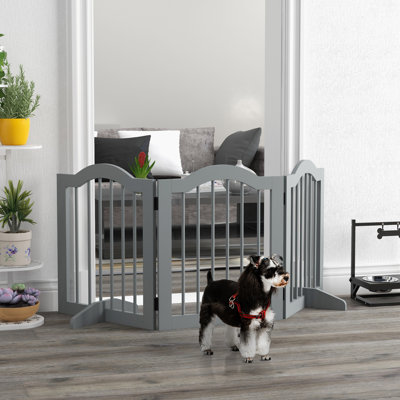Freestanding Pet Gate Barrier 3 Pannel with Support Feet Light Grey