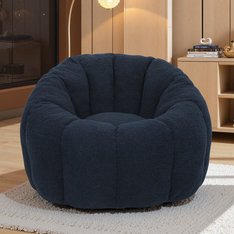 Compression Pumpkin Bean Bag Sofa For Adults, Soft Teddy Fabric Bean Bag Chair, Navy Teddy