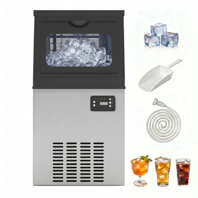 Machine à glaçons encastrée commerciale de 80 lb/24 h, en acier inoxydable, installation libre ou sous comptoir, capacité de stockage de 20 lb de glace, double arrivée d'eau et fonction autonettoyante, idéale pour les restaurants, les bars et les cafés.