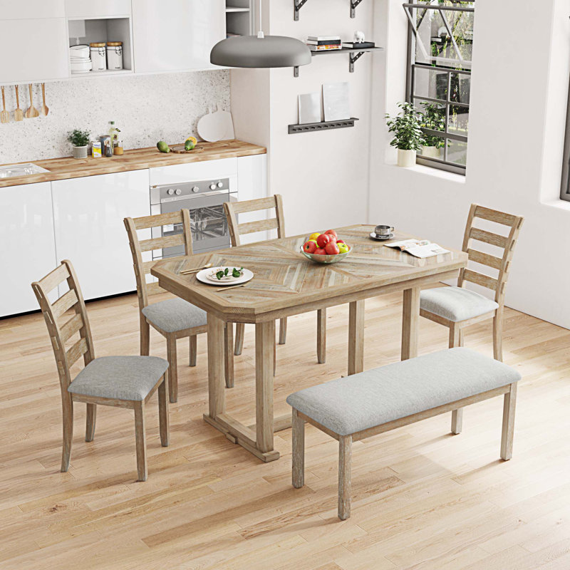 6 - Person Double Pedestal Dining Set, Natural Wood Wash