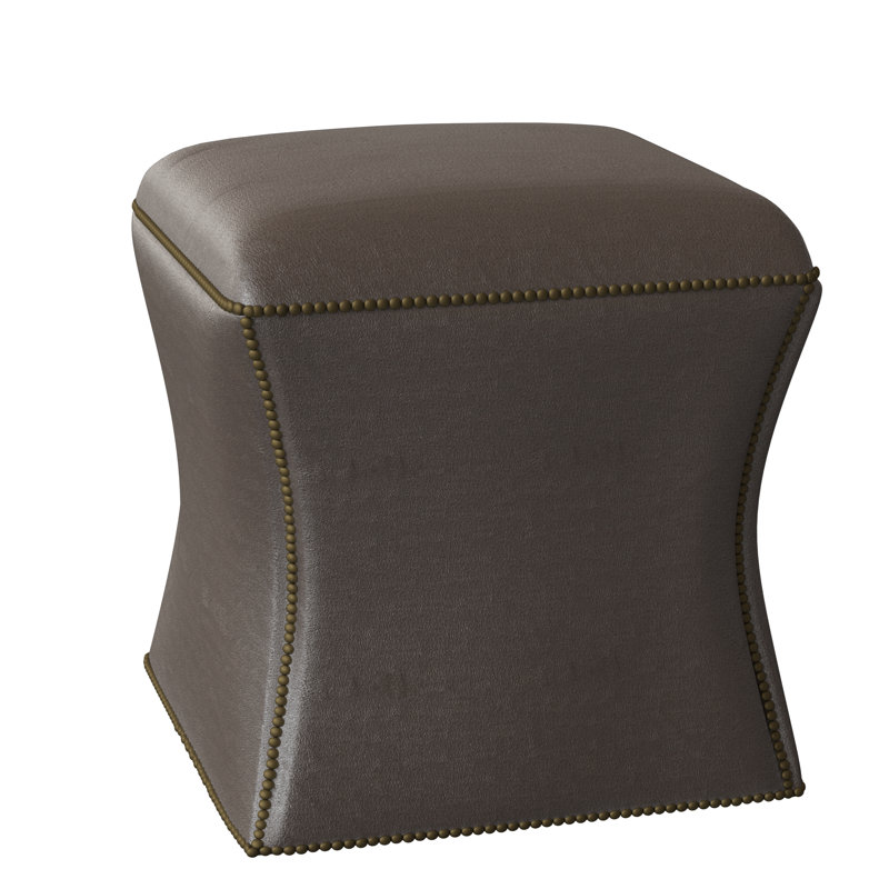 Roscoe 20" Cocktail Ottoman, Brass, Light Grey Leather 202-010