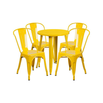 Ensemble bistro en métal blanc avec table ronde et 4 chaises