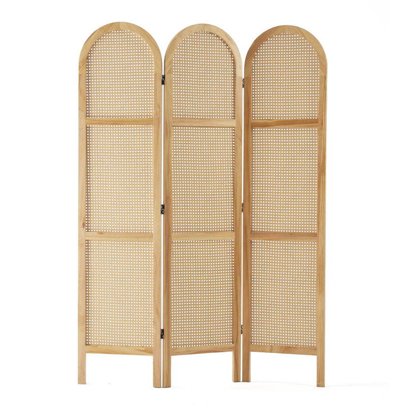 Paravent de 5,6 pi en bois de pin et rotin tissé à la main - Paravent autoportant de style minimaliste moderne japonais, 3