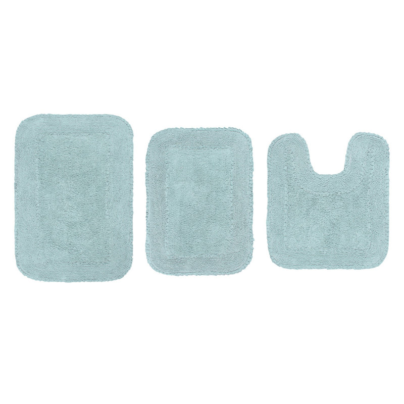 Aceyon Plush Cotton 3 Piece Bath Rug Set, Sky Blue
