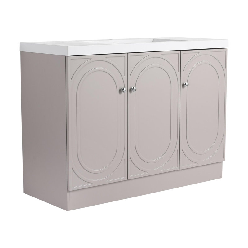 Meuble-lavabo autoportant avec lavabo en résine blanche, Kaki