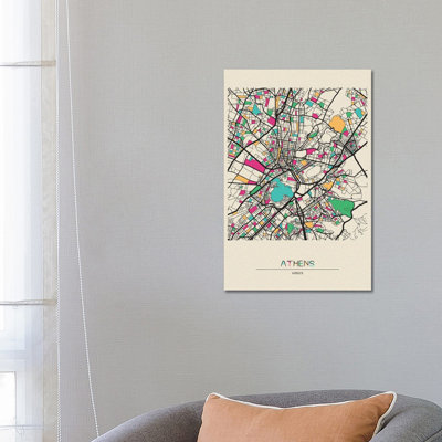 Athens, Greece Map by Ayse Deniz Akerman - Print on Canvas
