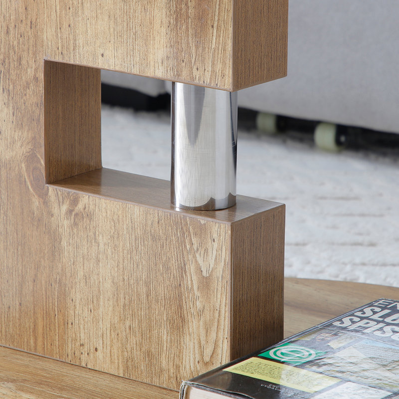 Table basse à 2 niveaux avec plateau en verre 31,5 po avec rangement, Naturel