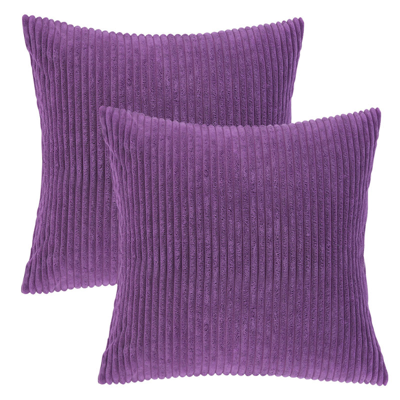 Coussin décoratif en velours côtelé rayé, coussin décoratif texturé de couleur unie, Square 20", Purple