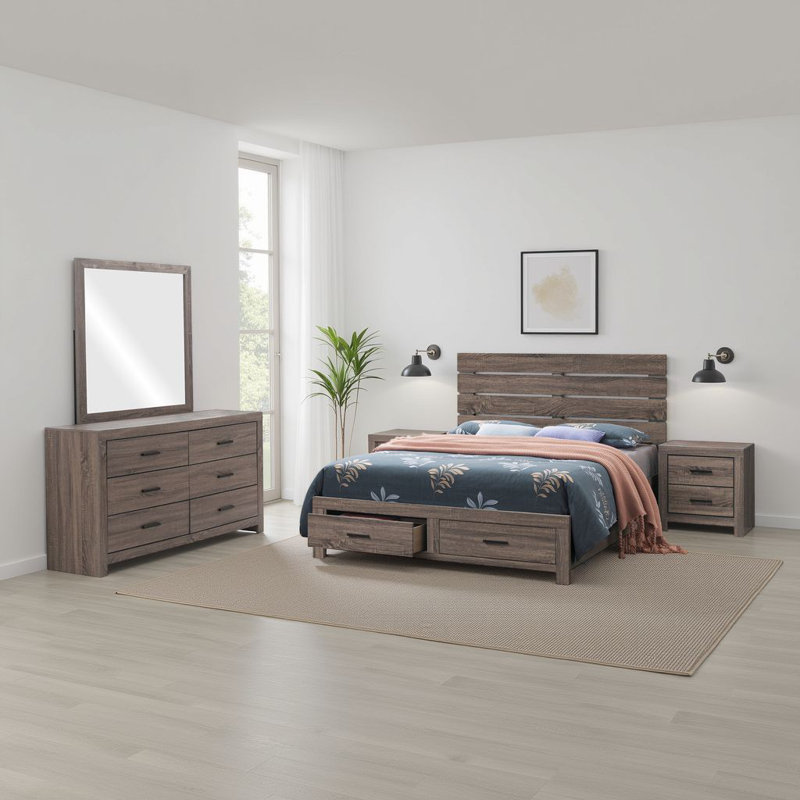 Chambre de rangement 4 pièces Sili, Brun chêne, bronze foncé, Grand lit