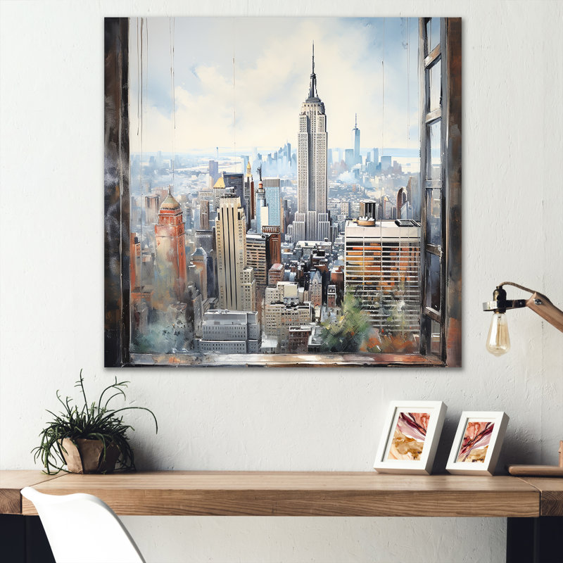 New York Empire State Window Views II - art mural en métal New York City, H 16 po x l 16 po