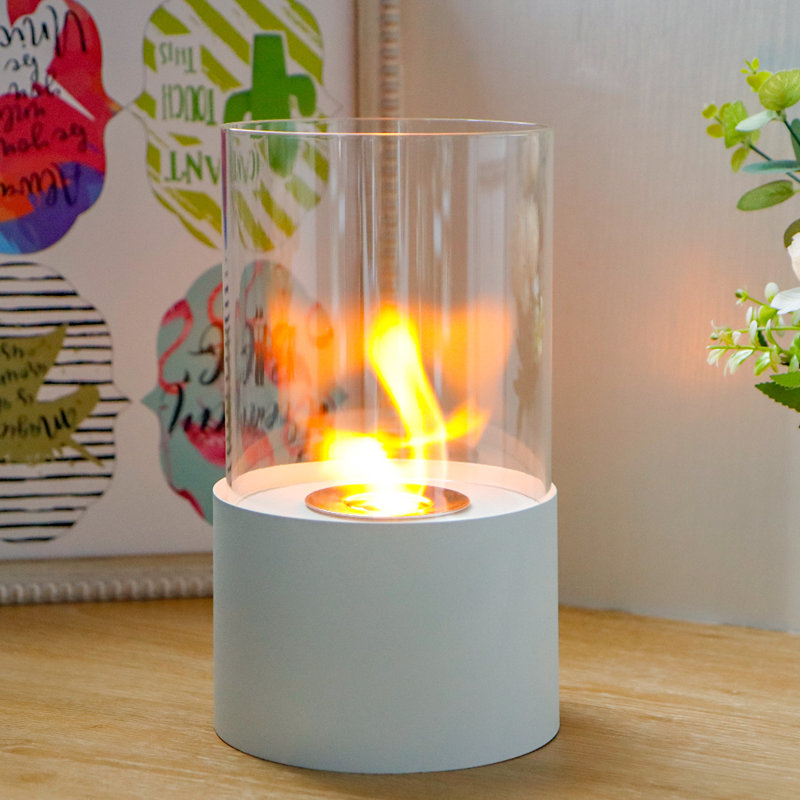 Belfry Heating Bio-Ethanol Outdoor Tabletop Fireplace with Flame Guard, White, 29cm H x 16.5cm W x 16.5cm D