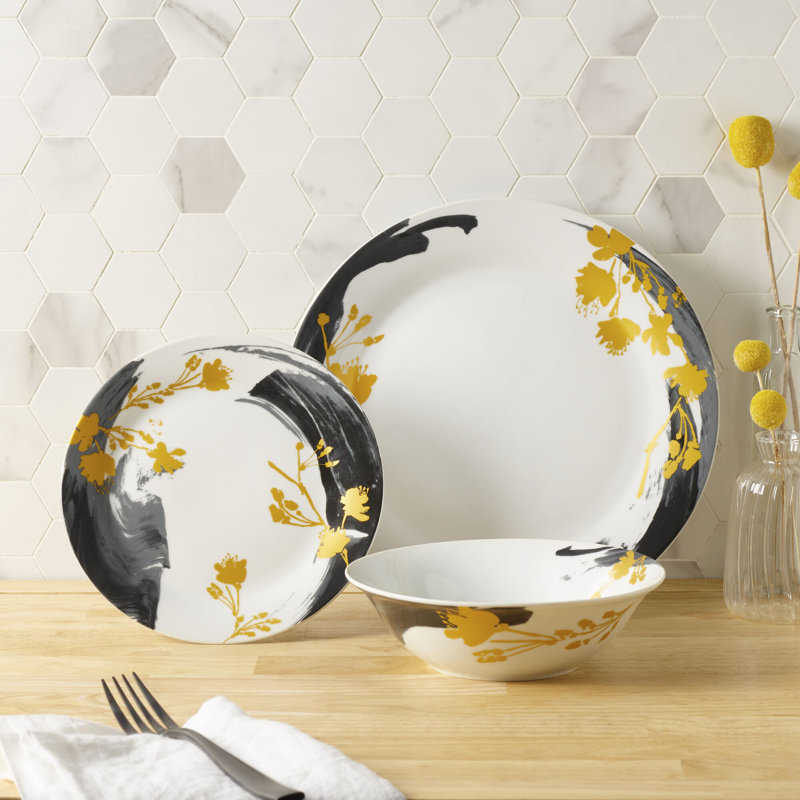 Eastern-Inspired White Porcelain Floral Dinnerware Set for 8