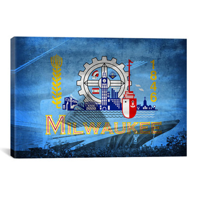 Flags Milwaukee Milwaukee Museum with Grunge Graphic Art on Canvas