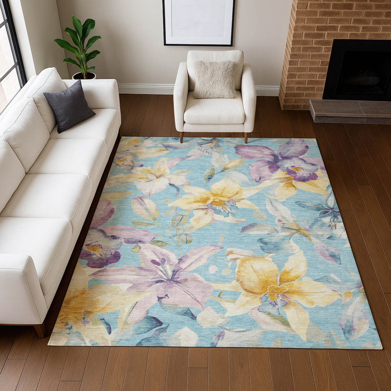 Machine Washable Indoor/Outdoor London ACN2262 Floral Rug, Rectangle 2'6" x 3'10"