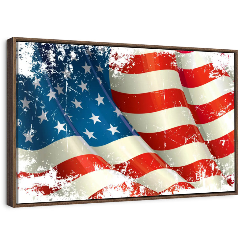Drapeau américain grunge, Cadre flottant noyer, 40 po x 27 po