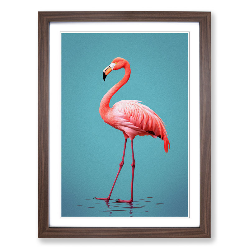Flamingo Minimalism No.2 - Framed Print, Walnut Framed, 46cm H x 34cm W