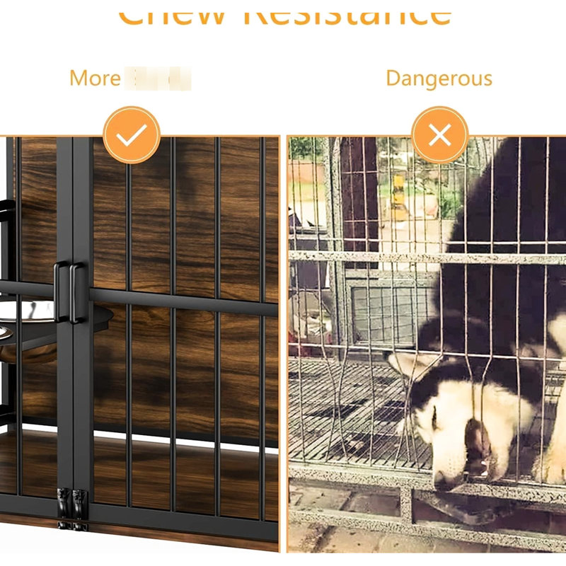 Cage pour chien robuste, 41 po, pour l'intérieur, pour grands chiens, avec facilité d'alimentation et cage de rangement