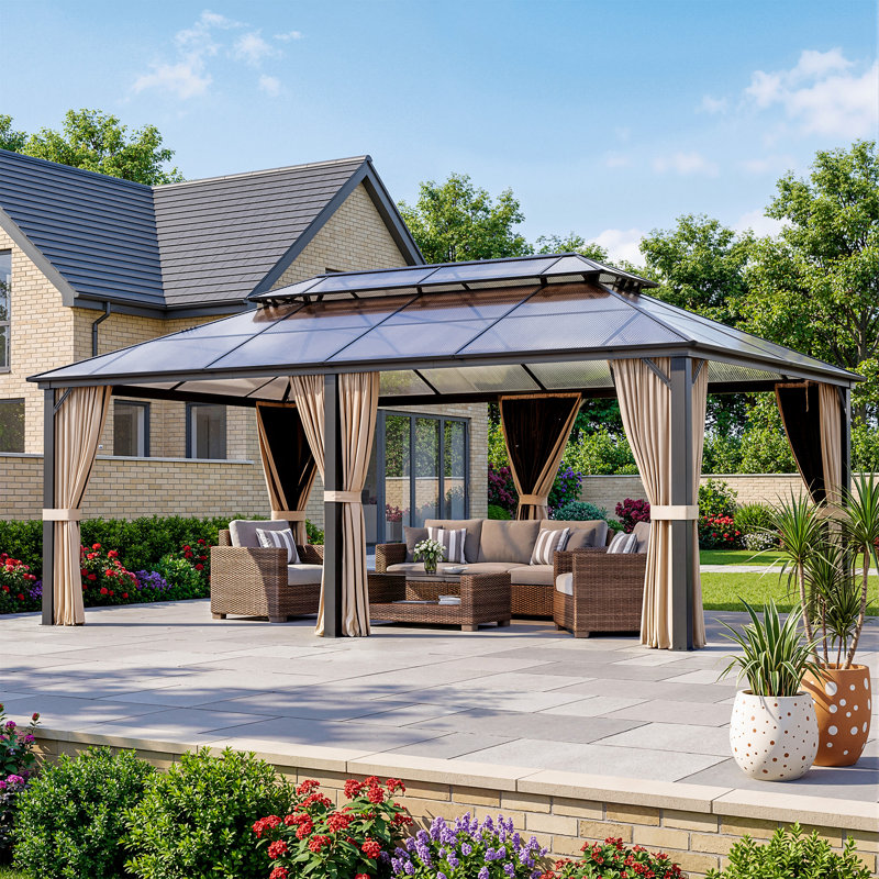 20 Ft. W X 12 Ft. D Hardtop Gazebo With Dual-Tiered Polycarbonate Roof And Aluminum Frame, 20 Ft. W x 12 Ft. D