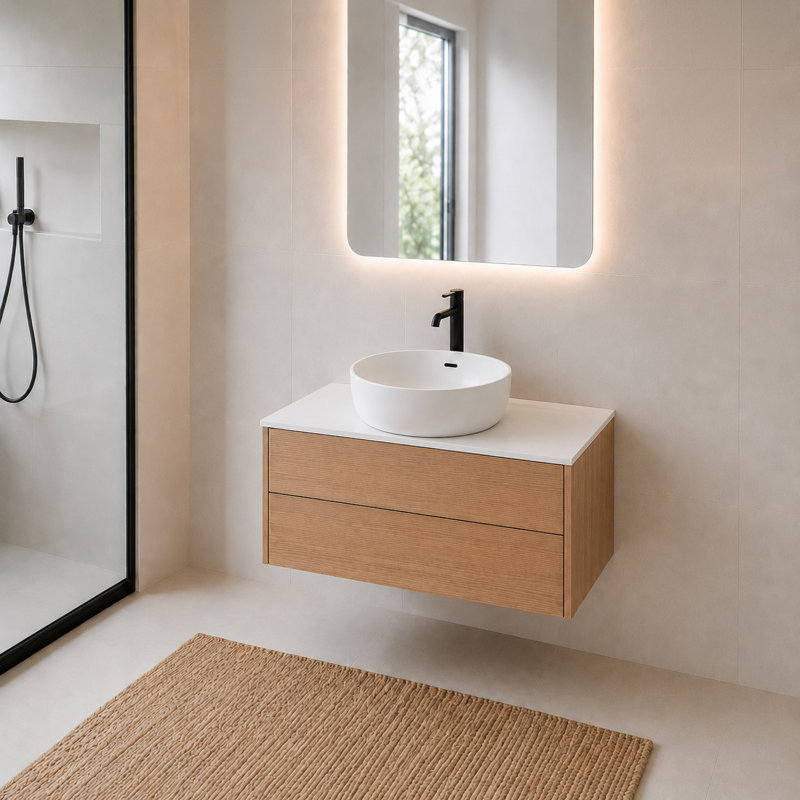 Modern 36" Solid Surface Bathroom Vanity Top for Vessel Sink - White