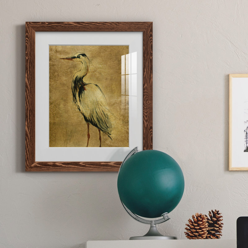 Gold Crane at Dusk II - impression, Papier avec cadre érable, H 37,5 po x l 27,5 po x P 1,5 po