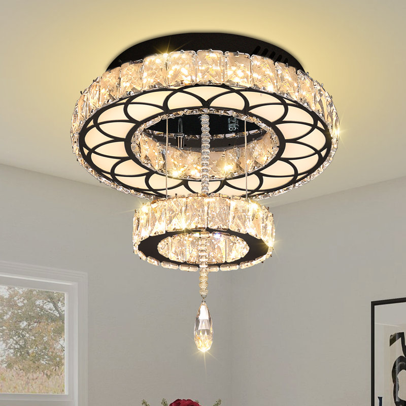 16in Modern Led Adjustable Crystal Ceiling Chandelier 2 Tier
