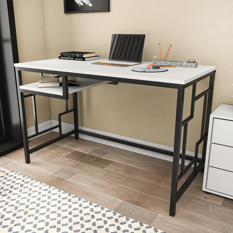 Richland Metal Base Writing Desk, White/Black