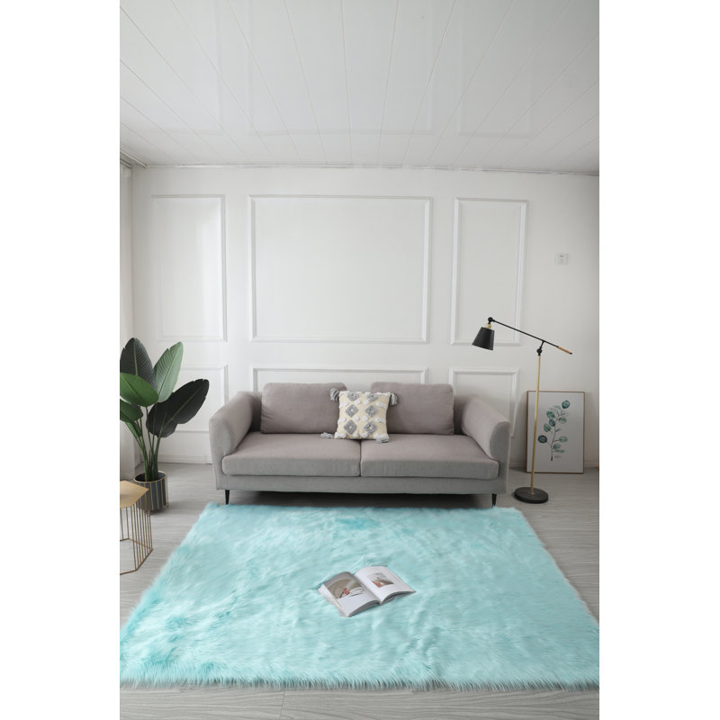 Tapis turquoise touffeté à la main, Rectangle 5 pi x 7 pi