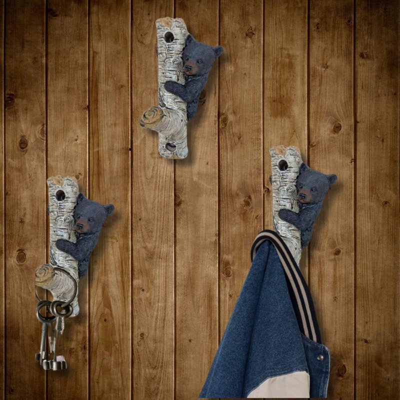 Polyresin Wall Hooks Bear on Tree Rustic Woodland Cabin Lodge Coat and Key Hooks Decor