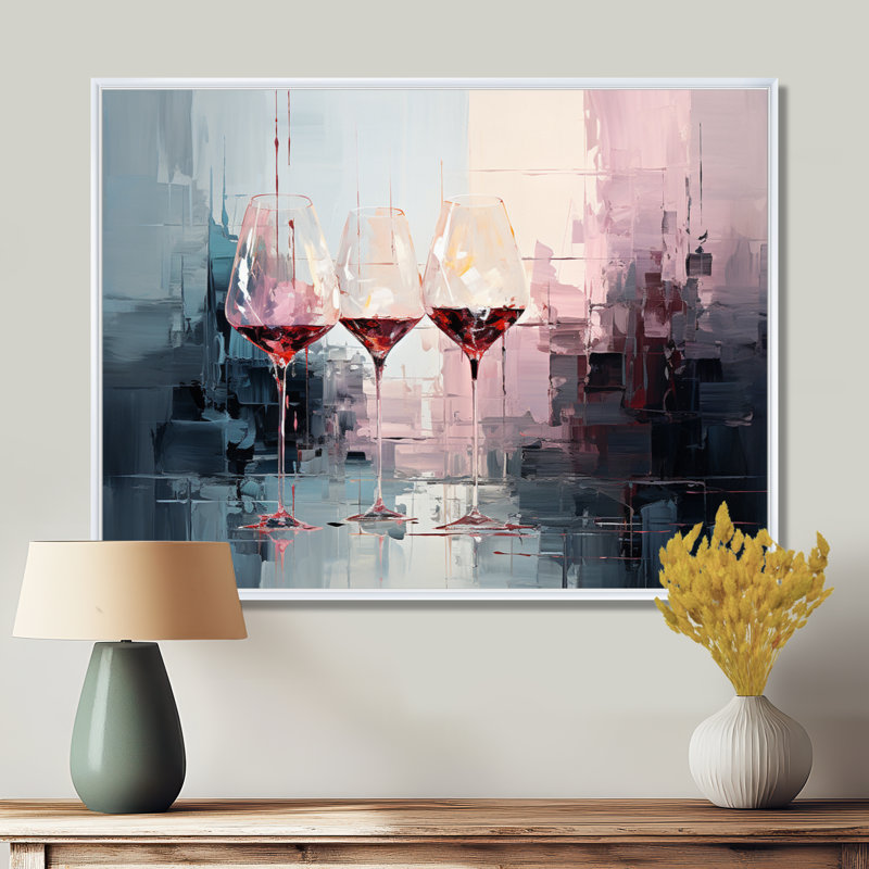 «Wine verres Deep collage - Wine», art mural encadré, Cadre flottant blanc, H 16 po x l 32 po x P 1 po