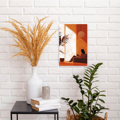 Woman In Warm Modern Peaceful Serene Plant Architecture Wall Art Print 1 Piece Wrapped Canvas Wall Art