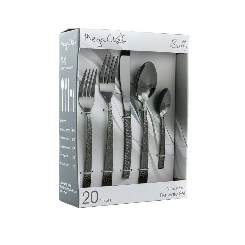 Mega Chef Baily Stainless Steel Flatware Set - Service for 4, Black