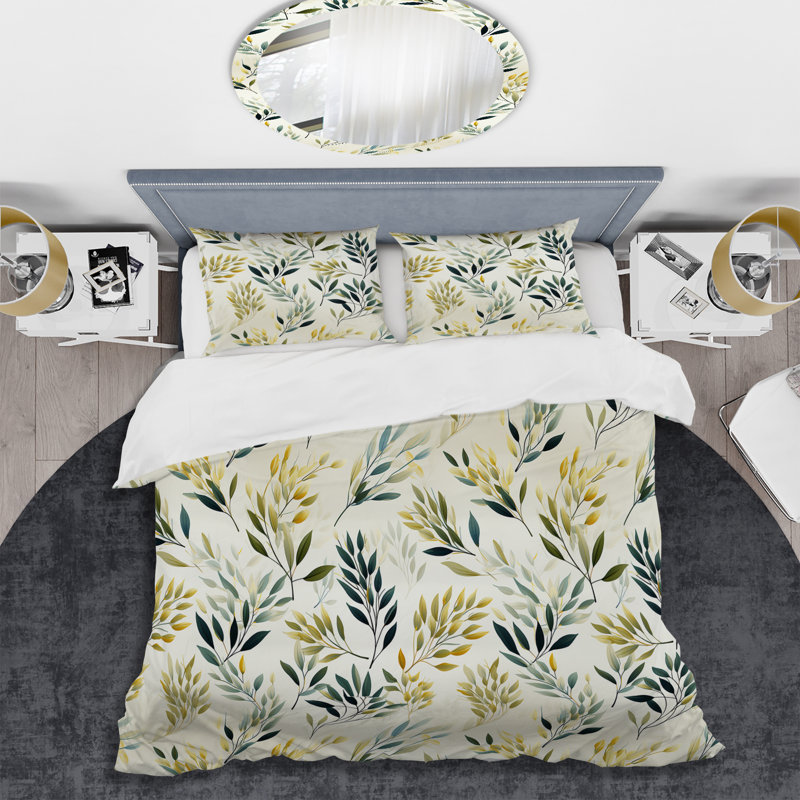 Ensemble de housse de couette Zen Leaves III, Housse de couette simple + 1 taie décorative stan