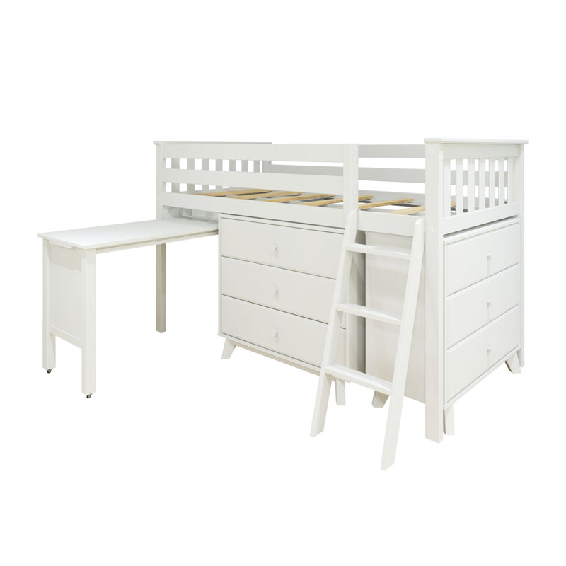 Lit mezzanine simple bas avec bureau et commodes Dylanne Kids, Blanc