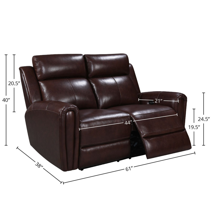 Iqraa Upholstered 61'' Power Reclining Loveseat, Brown Genuine Leather