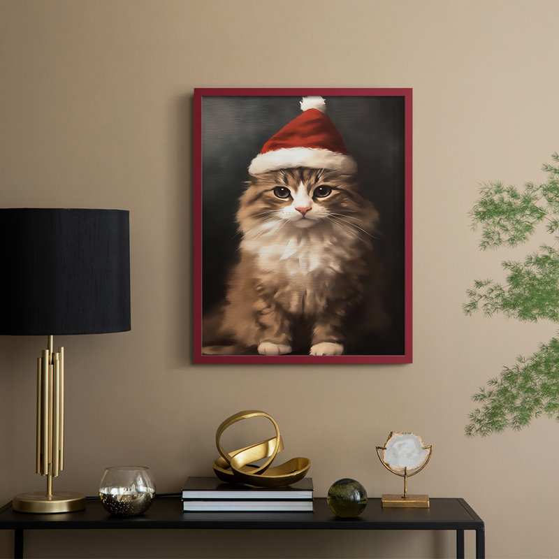 «Christmas Holiday Art», série 2, reproduction encadrée LVI - bois massif, H 15 po x l 12 po, Rouge