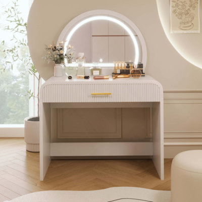 Makeup Vanity Table With Mirror Touch Screen Lighted Mirror, Dressing Table With Drawer For Bedroom