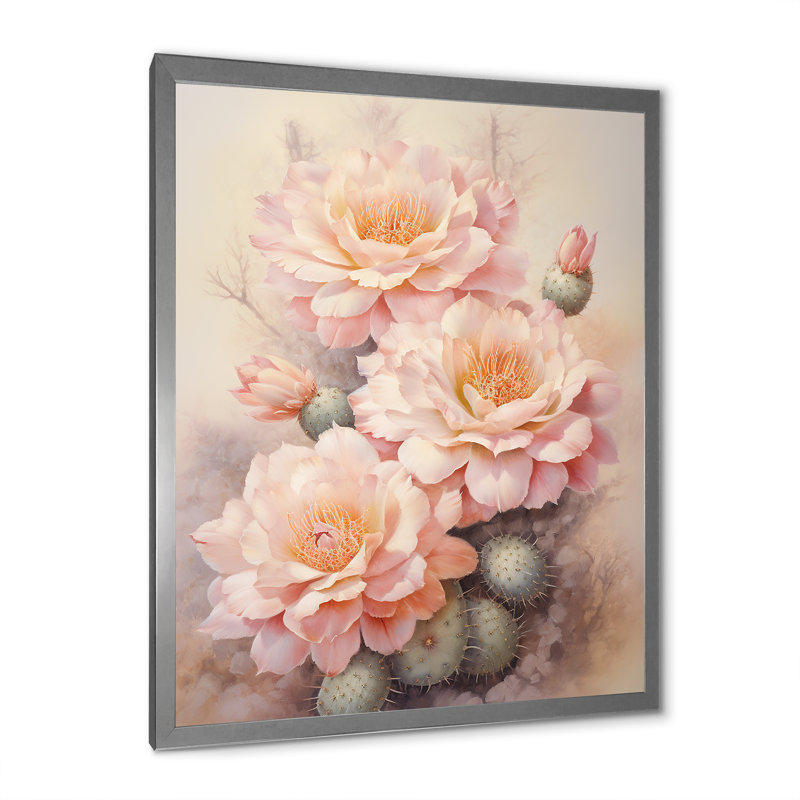 Yeidy, cactus rose, vert, impression romantique I, Cadre photo argenté, H 44 po x l 34 po x P 1,5 po