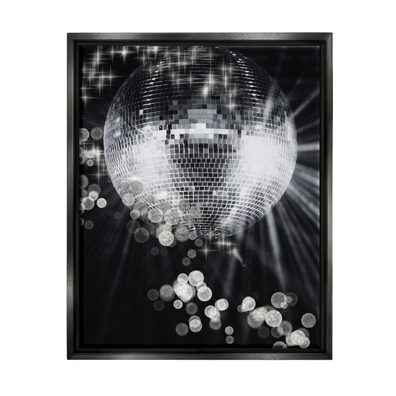 Balle disco scintillante sur toile, Cadre flottant noir de jais, H 31 po x l 25 po x P 1,7 po