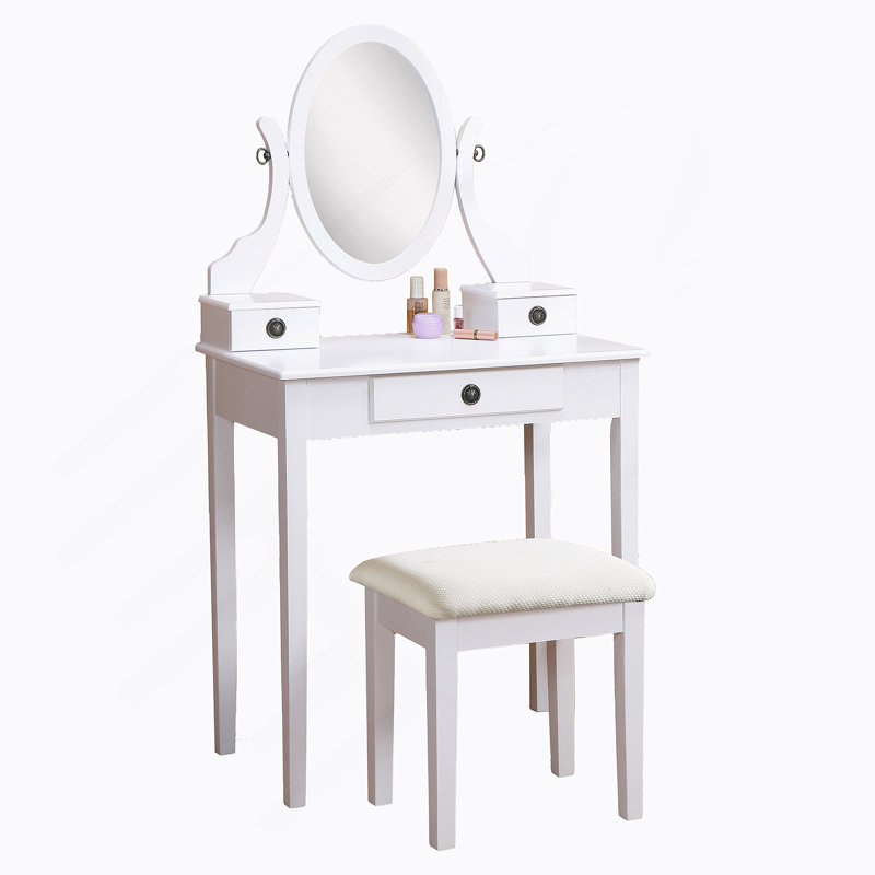 Wood Moniya Makeup Vanity Table And Stool Set, White