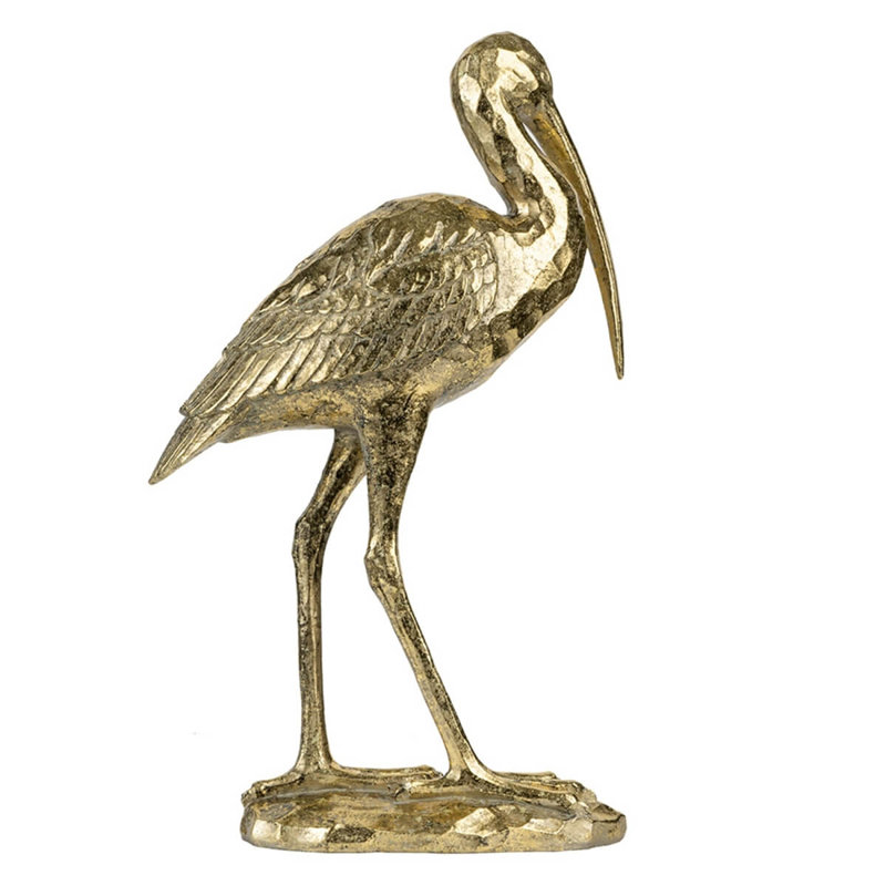 Figurine grue en or 15,9 po, statue d'oiseau debout élégante avec base texturée, sculpture décorative pour le salon, la chambre à coucher et le vestibule