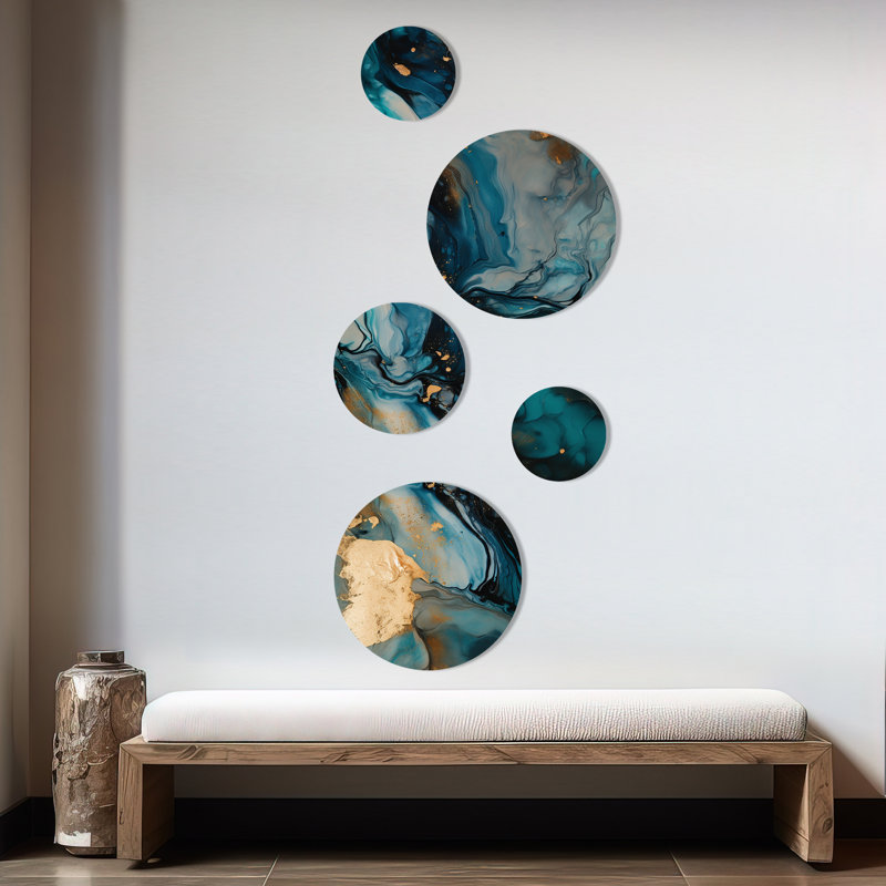 Exploring the Depths of Blue Gold Geode I - Abstract Marble Metal Wall Décor