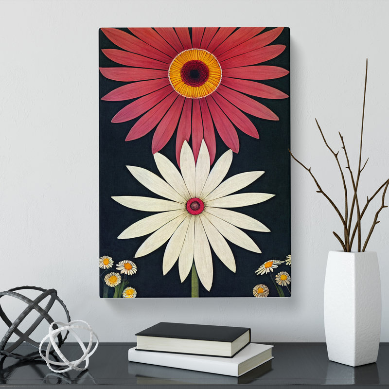 Daisy Flower Retro Vol.1 - Wall Art, 50cm H x 35cm W x 3cm D, Wrapped Canvas