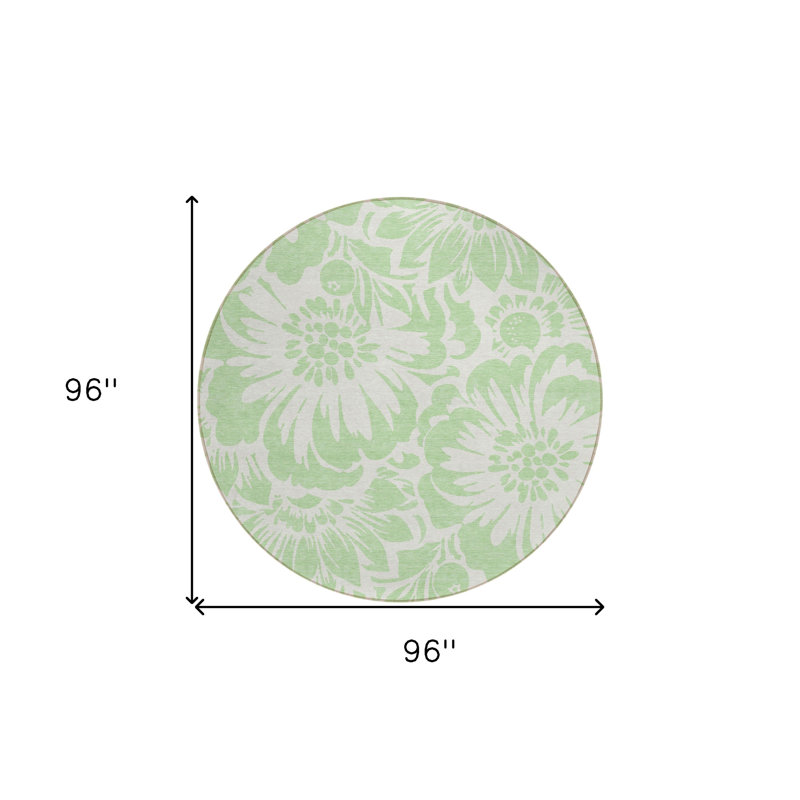 Tapis d'intérieur rond 8 po rond vert menthe et ivoire floral lavable antidérapant