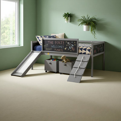 Twin size Loft Bed Wood Bed with Two Storage Boxes