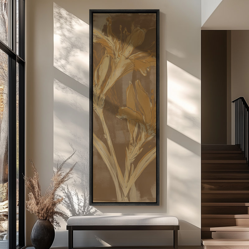 «Botanical Silhouette on Brown Backdrop», reproduction d'art sur toile encadrée, H 60 po x l 20 po x P 1,5 po, Noir